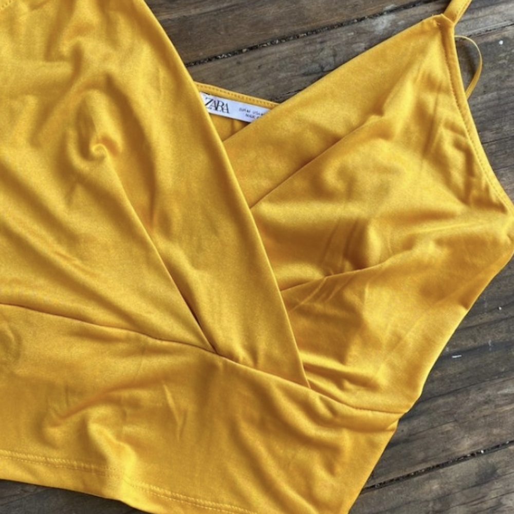 Yellow Surplice Silky Crop Top